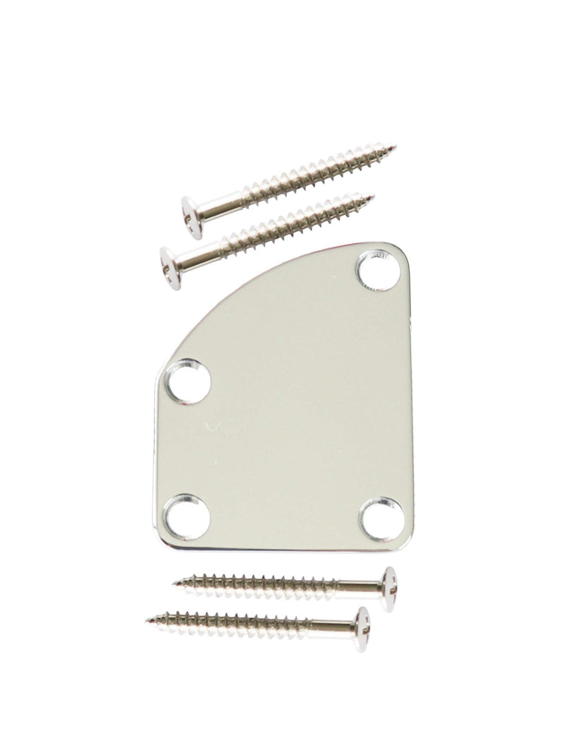 Metallor Electric Guitar Neck Plate Curved Cutaway Semi Round Neck Joint Back Mounting Plate 4 Holes with Screws Compatible with Stratocaster Telecaster Style Guitar Bass Parts Replacement Chrome