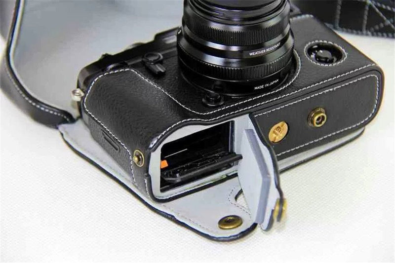 X-Pro2 X-Pro 3 Case, BolinuUS Genuine Real Leather Camera Case Bag Cover for Fuji X-Pro2 Fujifilm X Pro2 X-Pro3 XPro3 with XF35mm Lens Bottom Opening Version + Neck Strap + Mini Storage Bag Black