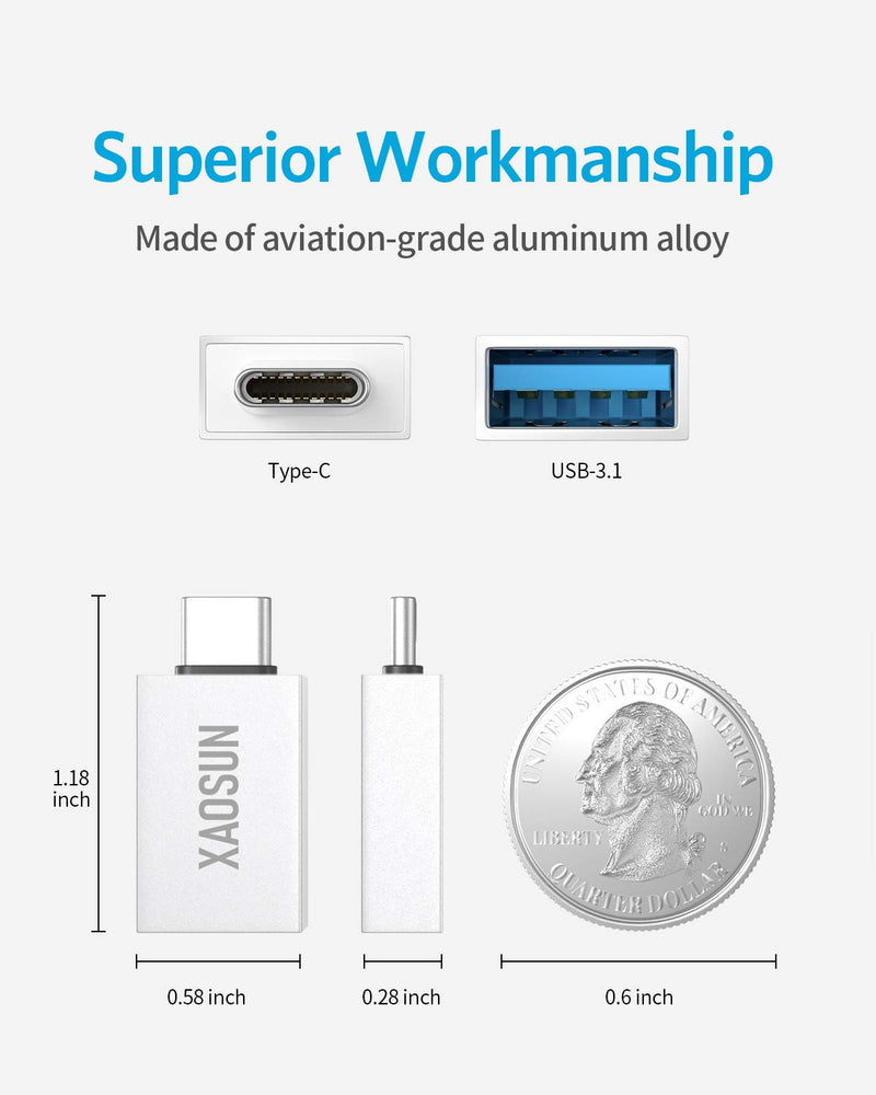 [10Gbps] USB-C to USB-A Adapter (2 Pack), XAOSUN 3.1 USB C to USB Adapter, Support Superfast Data Sync(OTG) & Fast Charging, Fit for MacBook Pro 2020/2019, MacBook Air, Galaxy Note, Nintendo Switch Silver