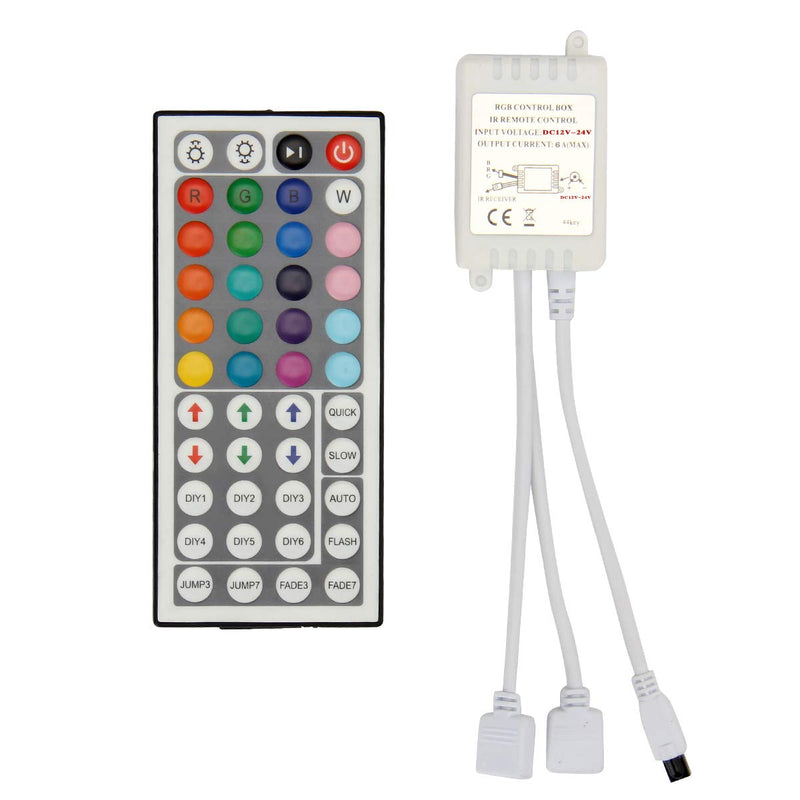 [AUSTRALIA] - BZONE 2 in 1 44 Keys IR Remote Controller for SMD 5050 3528 RGB LED Strip Lights, DC12-24V Dual Output Wireless Dimmer for 2pcs RGB LED Strips 2-port Controller 