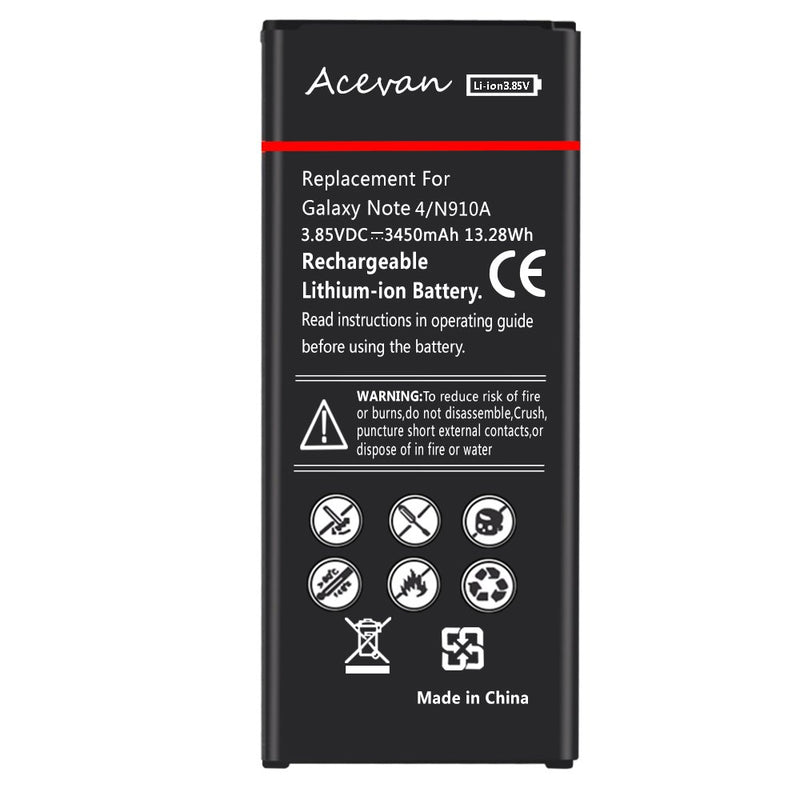 Note 4 Battery Acevan 3450mAh Battery Replacement for Samsung Galaxy Note 4 N910 AT&T N910A Verizon N910V Sprint N910P N910T N910U LTE N910F Galaxy Note 4 Batteries