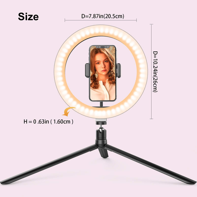 10" Selfie Ring Light with Tripod Stand&Cell Phone Holder,Dimmable Led Circle Light 3 Light Modes &Brightness Level for Photography/Makeup/Live Stream/YouTube/Vlogs/Tiktok