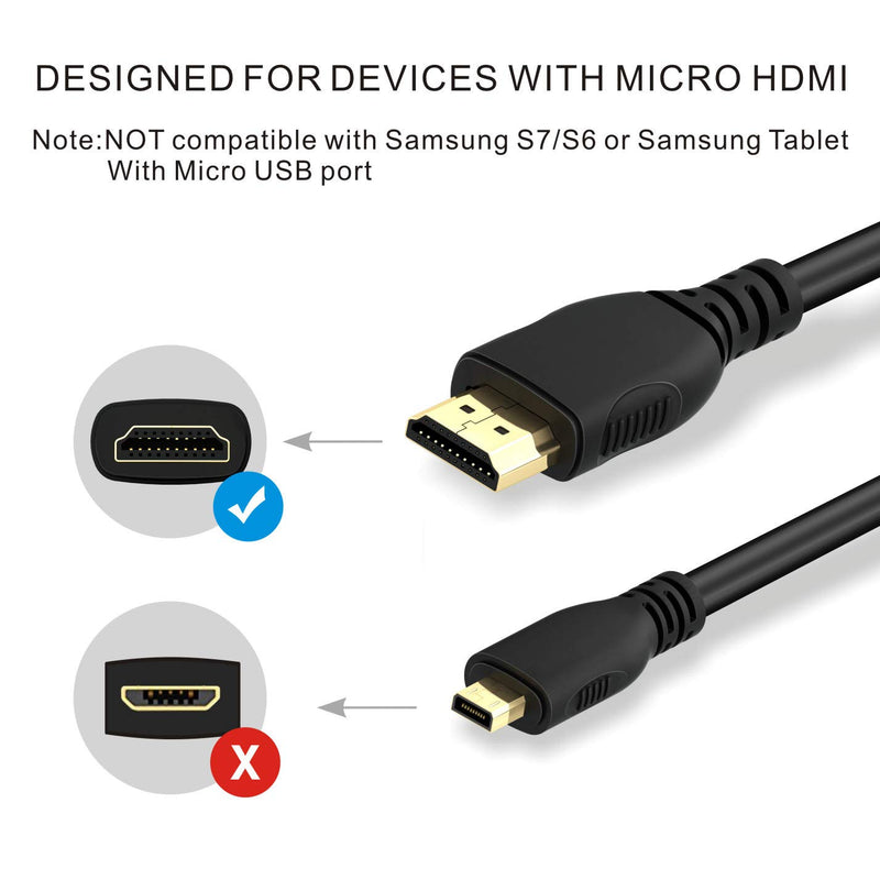 Micro HDMI to HDMI Adapter Cable, Wenter 6.5ft/2M Micro HDMI to HDMI Cable (Male to Male) for Gopro Hero and Other Action Camera/Cam with 4K/3D Supported