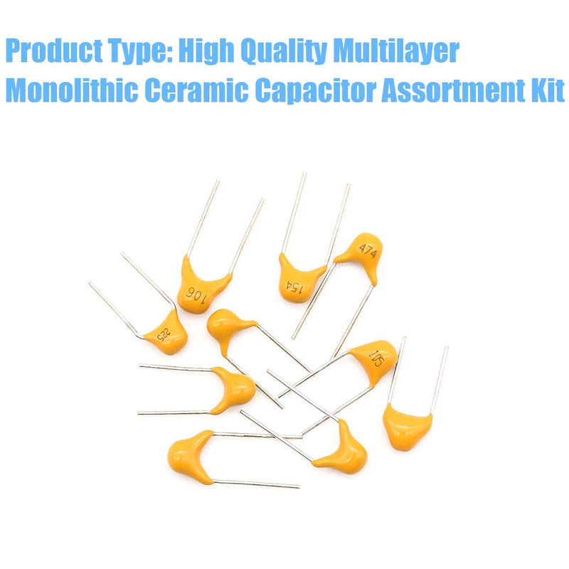 DYWISHKEY 10Value 600PCS DIP Monolithic Multilayer Ceramic Chip Capacitors Assortment Kit, 0.1uF-10uF Ceramic Capacitor Set