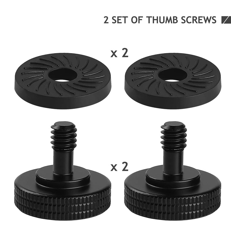 2 Set Thumb Screw Camera Quick Release Adapter with Rubber Pads, Tripod Screw Rubber Washers 1/4" Female to 1/4" Male Thumbscrew L Bracket Mount Thread for Camera Mounting Plate Frgyee 1/4 12mm Set