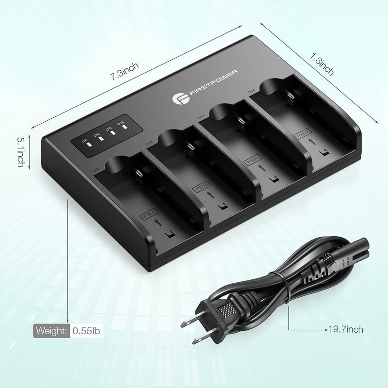 FirstPower 4-Channel LED Display Battery Charger for Sony NP-F550 F570 F750 F770 F930 F950 F960 F970 FM50/FM500H QM71 QM91 QM71D QM91D Camcorder Batteries