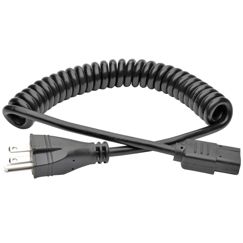 Tripp Lite Hospital Medical Power Cord, Coiled, 10A, 18AWG, 5-15P to C13, 8' (P006-C08-HG10) black 8 ft. 10A Coiled Cord