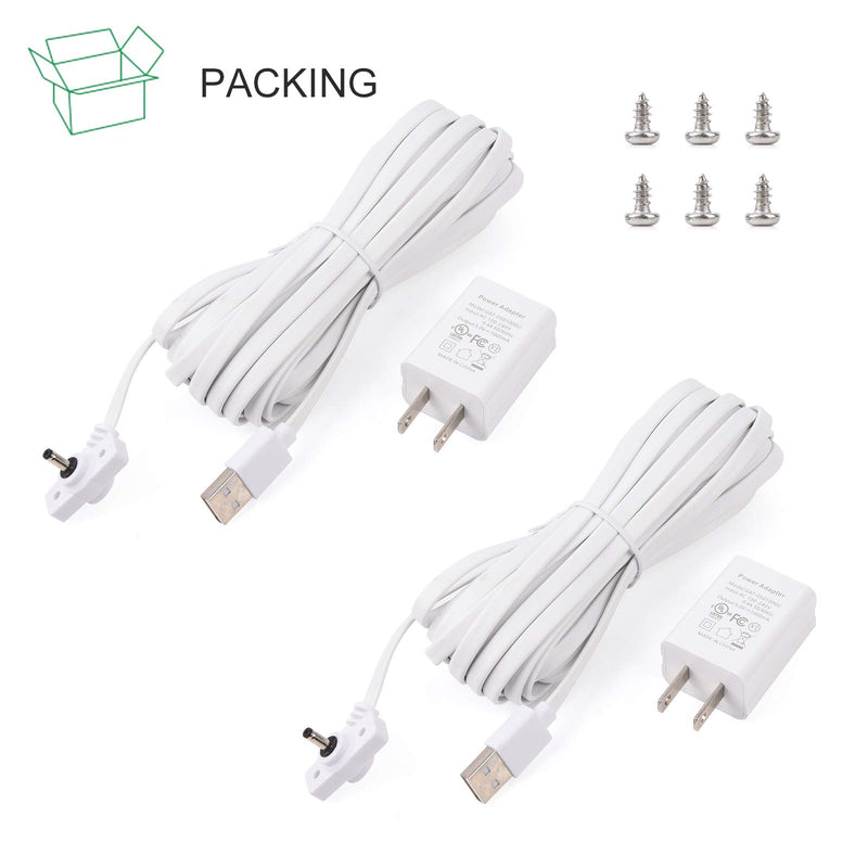 2Pack Power Adapter for Ring Spotlight Cam Battery, with 30Ft/9m Weatherproof Outdoor Cable to Continuously Charge Your Home Security Camera, No Need to Change The Batteries(White)