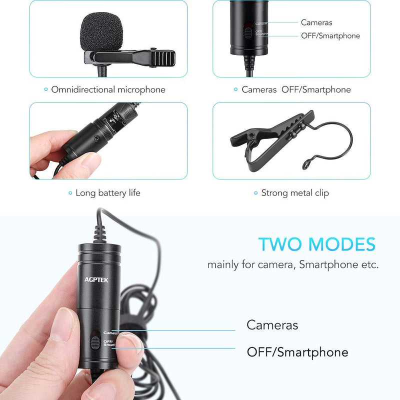 [AUSTRALIA] - Lavalier Microphone 3.5mm, 236 in Clip on Lavalier Lapel Mic with Omnidirectional Condenser for Podcast, Recording,Camera, DSLR, iPhone, Android, PC, Interview by AGPTEK 