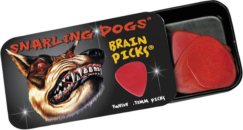 Snarling Dogs Brain Guitar Picks and Tin Box 1 Dozen .60 mm Purple