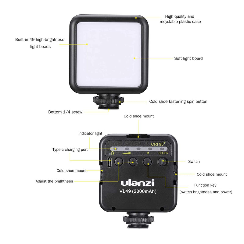 Ulanzi VL49 LED Video Light for Camera Hot Shoe or Tripod (VL49 LED)