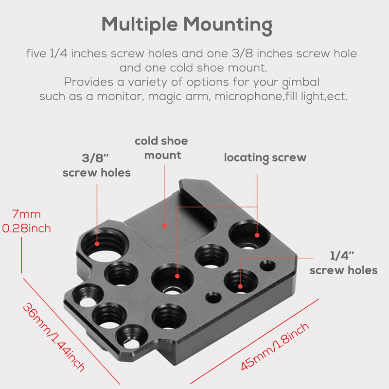 EaxanPic Side Extension Plate Mount for DJI Ronin S/SC/RS2/RSC2,Monitor Holder Mount with 1/4 3/8 Threaded Holes Cold Shoe Mount, Stabilizer Extension Plate for Video Light, Microphone, Monitor