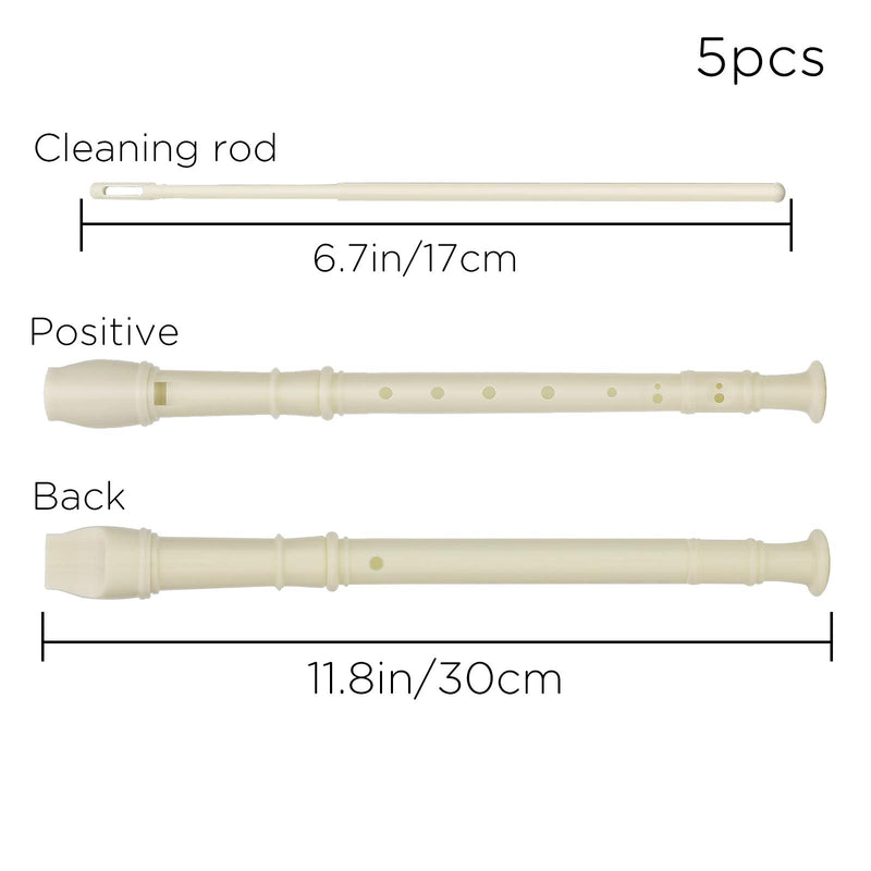 AIEX 5Pcs 8 Hole Soprano Descant Recorder with Cleaning Rod, Plastic Recorder Musical Instrument for Kids Adults Beginners, Ivory White