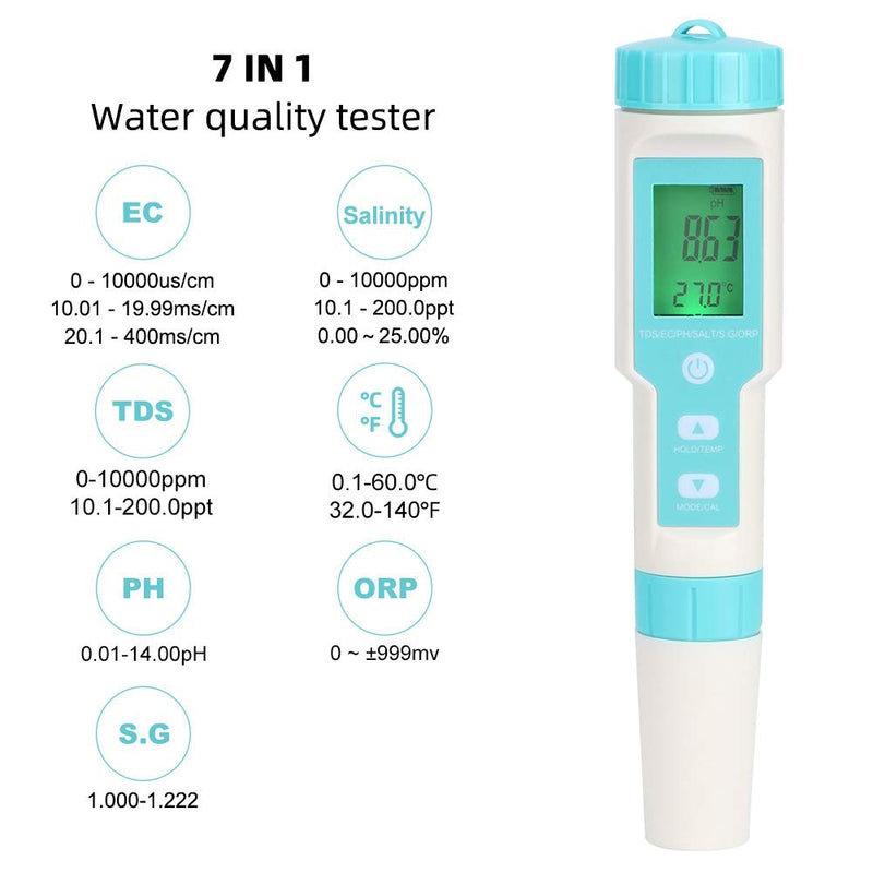 Fdit Professional Water Quality Tester Water Quality Testing Meter Salinity PH TDS EC ORP Tester, 4 in 1 Portable Digital PH Tester Pen