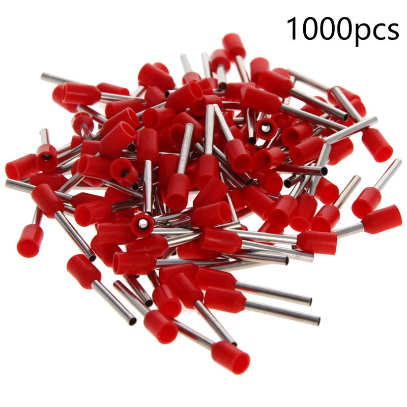 Fielect 1000pcs AWG20/0.75mm² Wire Copper Crimp Connector Insulated Ferrule Pin Cord End Terminal Brass for VE7512 Model 18.4mm Long Red VE7512;red