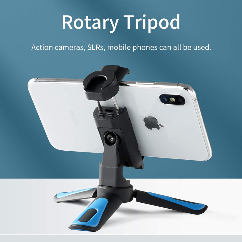 Phone Tripod, Mini Camera Tripod Stand 360 Degree Rotation with Phone Holder Cold Shoe Mount for iPhone Samsung Canon Nikon Sony GoPro Video Vlogging Live Streaming Tripod D