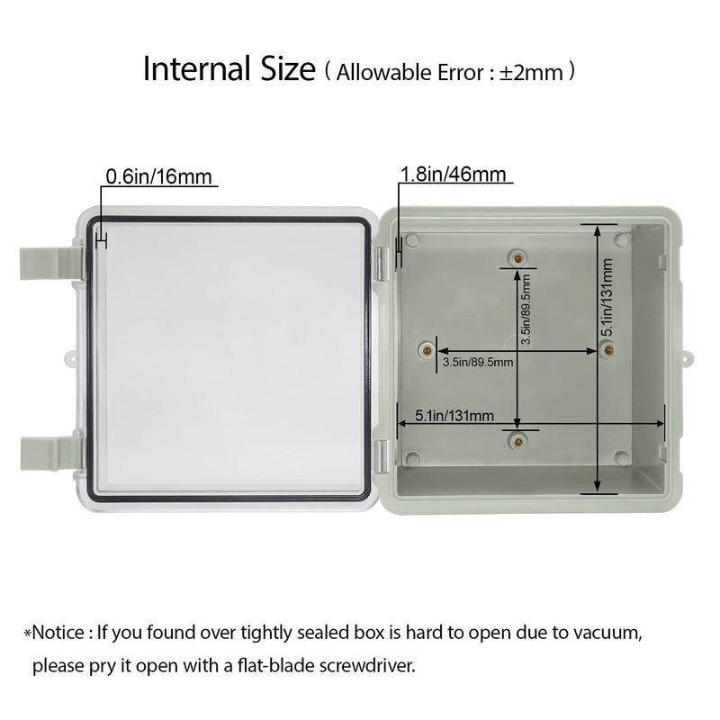 LMioEtool ABS Plastic Dustproof Waterproof IP65 Junction Box Hinged Shell Universal Electrical Project Enclosure Gray, with PC Transparent Clear Cover 5.9 x 5.9 x 3.5inch(150 x150 x90mm) 5.9"x5.9"x3.5" CC