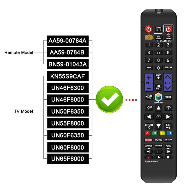 Gvirtue AA59-00784C Remote Control Compatible Replacement for Samsung AA59-00784A AA59-0784B BN59-01043A, KN55S9CAF UN46F6300 UN46F8000 UN50F6350 UN55F8000 UN60F6350 UN60F8000 UN65F8000