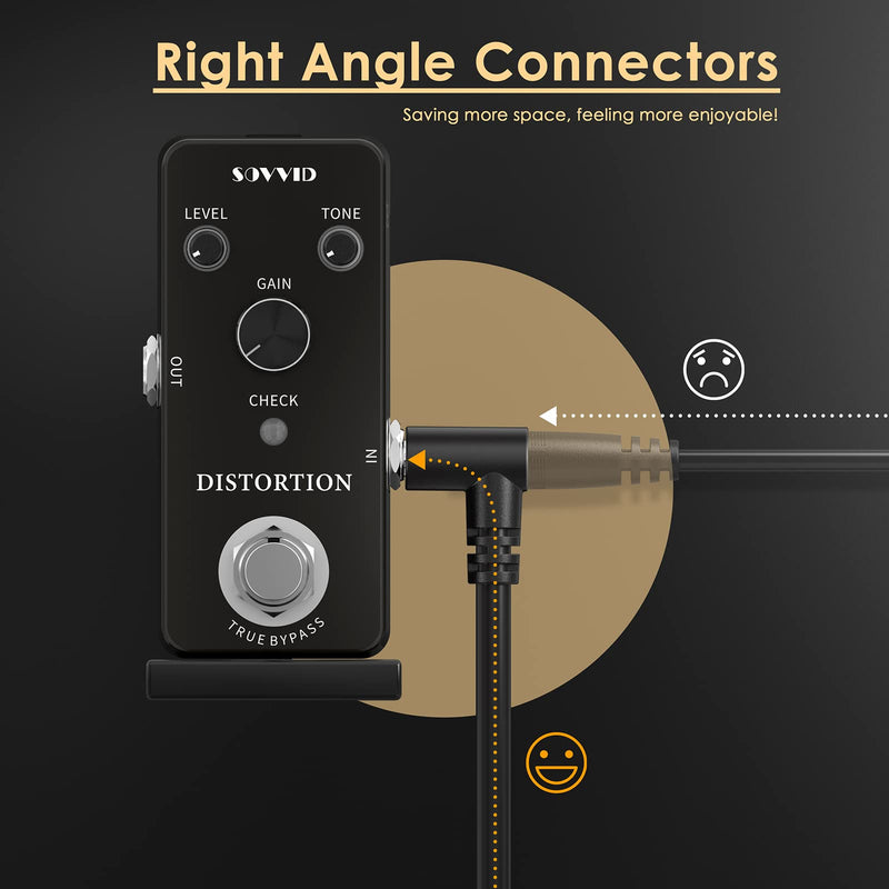 3 Inch Guitar Patch Cables, Sovvid 3 Pack Black Guitar Pedal Cable Effect Cable Cord, 1/4" inch TS Guitar Patch Cable Right Angle 3 INCH