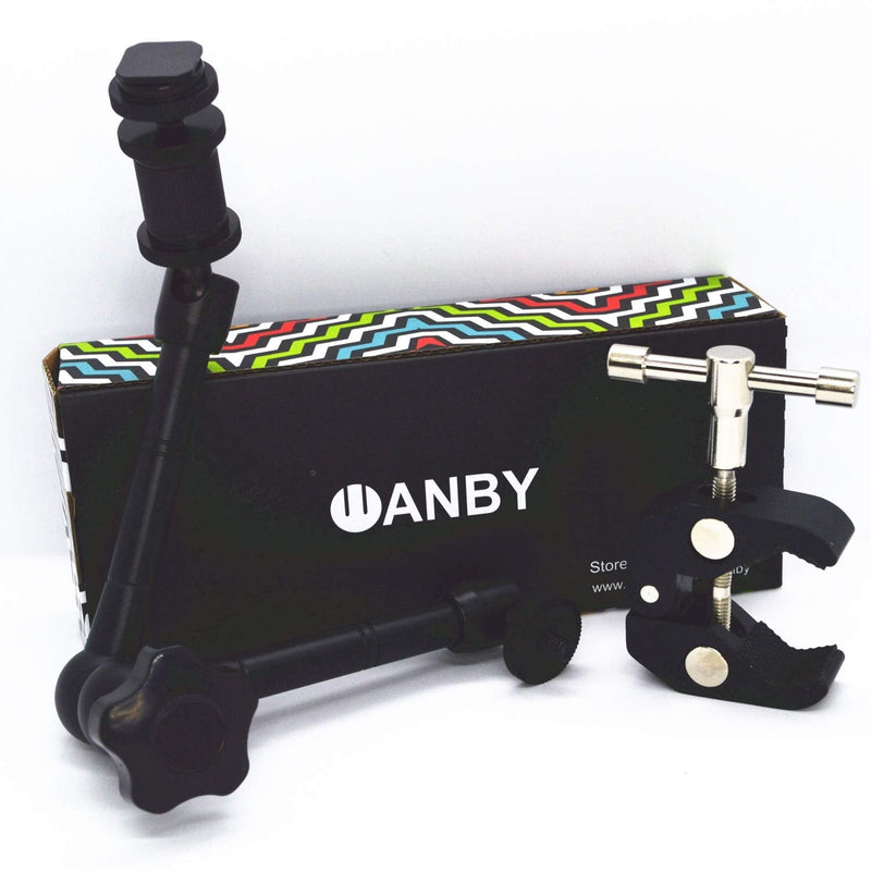 WANBY 11 Inch Articulating Friction Magic Arm Adjustable w/Hot Shoe Mount 1/4'' Tripod Screw for Camera Rig, LCD Monitor, LED Flash Lights (11'Arm & Clip)