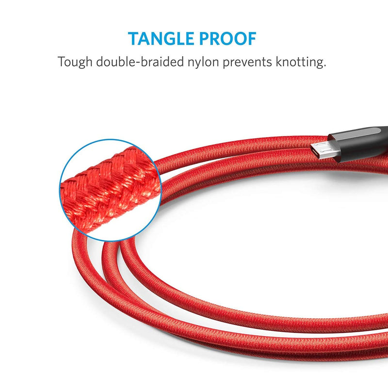 Anker Powerline+ Micro USB (6ft) The Premium Durable Cable [Double Braided Nylon] for Samsung, Nexus, LG, Motorola, Android Smartphones and More (Red) 6ft Red