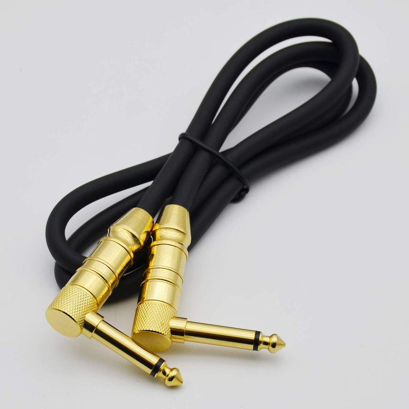 SbE-rsyun 1/4" TS to 1/4" TS right angle GOLD Speaker Cable, 3 Feet Black, Pack of 2