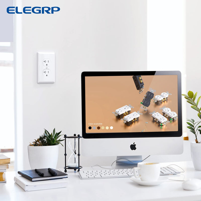[AUSTRALIA] - ELEGRP Tamper-Resistant Duplex Receptacle, 20A 125V Standard Electrical Duplex Wall Outlet, 2 Pole 3 Wire, 5-20R, Self-Grounding, Residential Grade Straight Blade, UL (Glossy White, 10 Pack) Tamper Resistant 