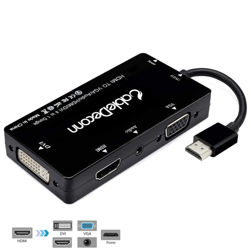 CABLEDECONN HDMI to VGA DVI HDMI Converter Adapter Cable with Audio 3.5mm Micro USB for HDMI Laptops Computers etc Connecting Simultaneously-Black