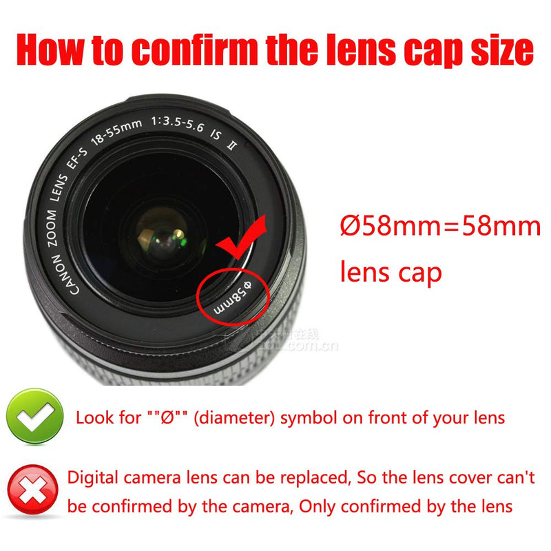 T7 Lens Cap [58mm] for Canon Rebel T8i T7 4000D w/ EF-S 18-55mm Lens, Compatible for Fujifilm X-S10 w/ XF18-55mm Lens [2-Pack]