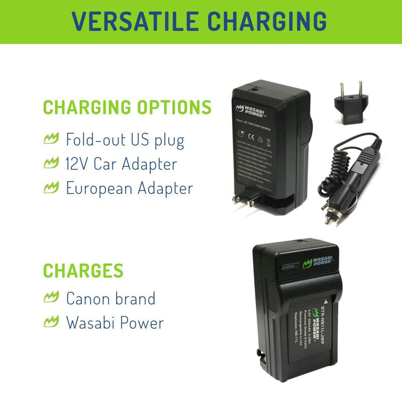 Wasabi Power Battery (2-Pack) and Charger for Canon NB-11L, NB-11LH and Canon PowerShot A2300 IS, A2400 IS, A2500, A2600, A3400 IS, A3500 IS, A4000 IS, ELPH 110 HS, ELPH 115 HS, ELPH 130 HS, ELPH 135 IS, ELPH 140 IS, ELPH 150 IS, ELPH 160, ELPH 170 IS,...