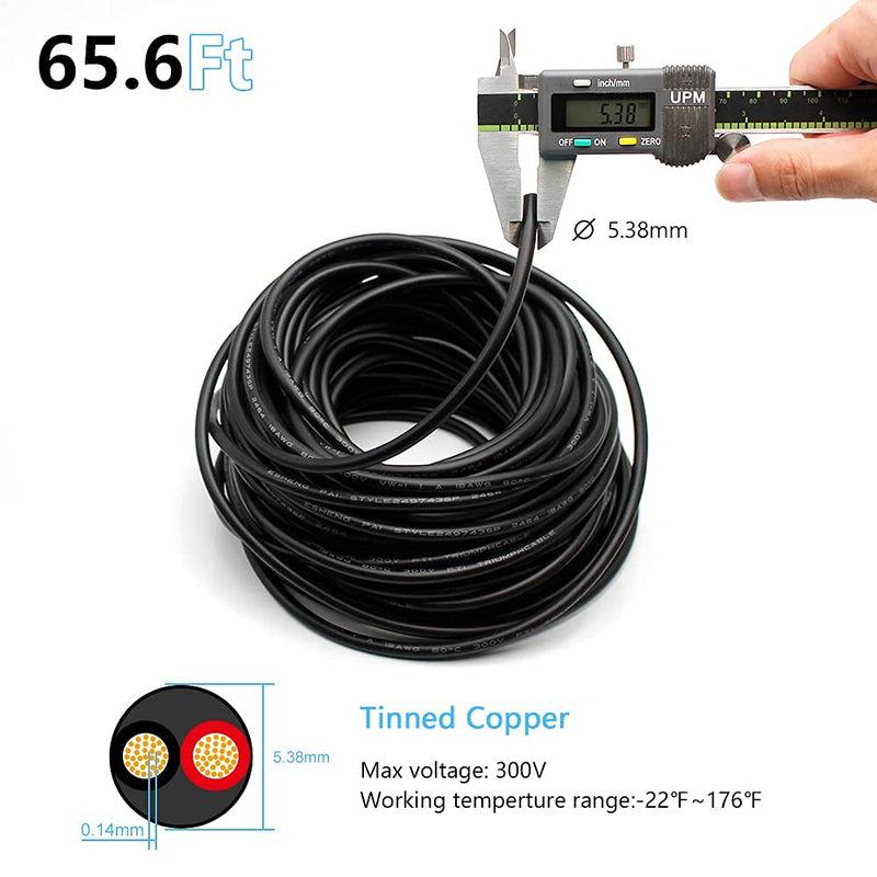 18 Gauge Wire, 65.6ft/20m Low Voltage Landscape Wire, 2 Pin Conductor Electrical Wire, 18 AWG Flexible Extension Cord for LED Strips Lamps Lighting Automotive, Outdoor Speaker Wire, Power Cable 20M/65.6FT 18AWG