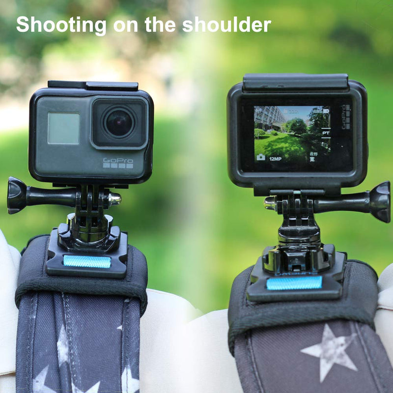 Backpack Shoulder Strap Mount Camera with Adjustable Shoulder Pad and 360 Degree Rotating Base Compatible with GoPro Hero 10 Black, Hero 9/8/7/6/5/4/3+, OSMO Action, Xiaoyi 4K and Most Action Cameras Backpack Shoulder Strap Mount