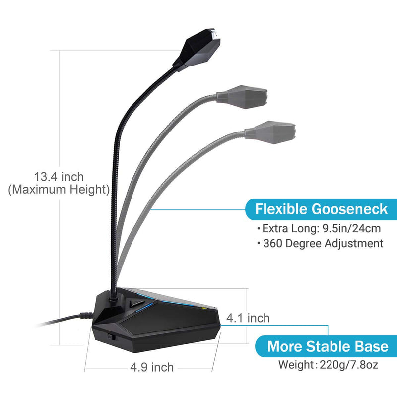 [AUSTRALIA] - USB Computer Microphone, Plug &Play Desktop Omnidirectional Condenser PC Laptop Mic, Mute Button with LED Indicator, Compatible with Windows/Mac, Ideal for YouTube, Skype, Recording, Games(1.8m /6ft) 1-Black 