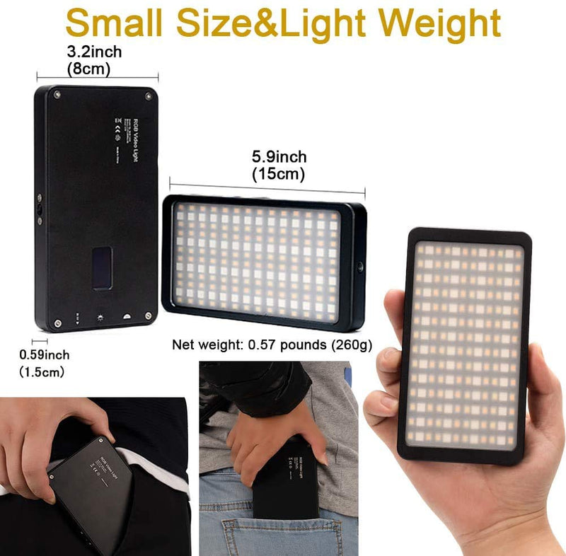 RGB LED Video Light,Built-in 12W Rechargeable Battery,Portable On Camera Light Panel with Aluminium Alloy Body,360° Full Color CRI≥97 2500-8500K for Photography/YouTube/Photo Studio/Live Streaming Black
