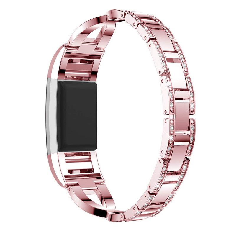 AIIKO Replacement for Fitbit Charge 2 Bands for Women Metal Bangle/Bracelet/Assesories/Straps/Wrist Band Link Bracelet with Crystal Rhinestone Diamond Bling for Fitbit Charge hr 2 Women-Rose Pink