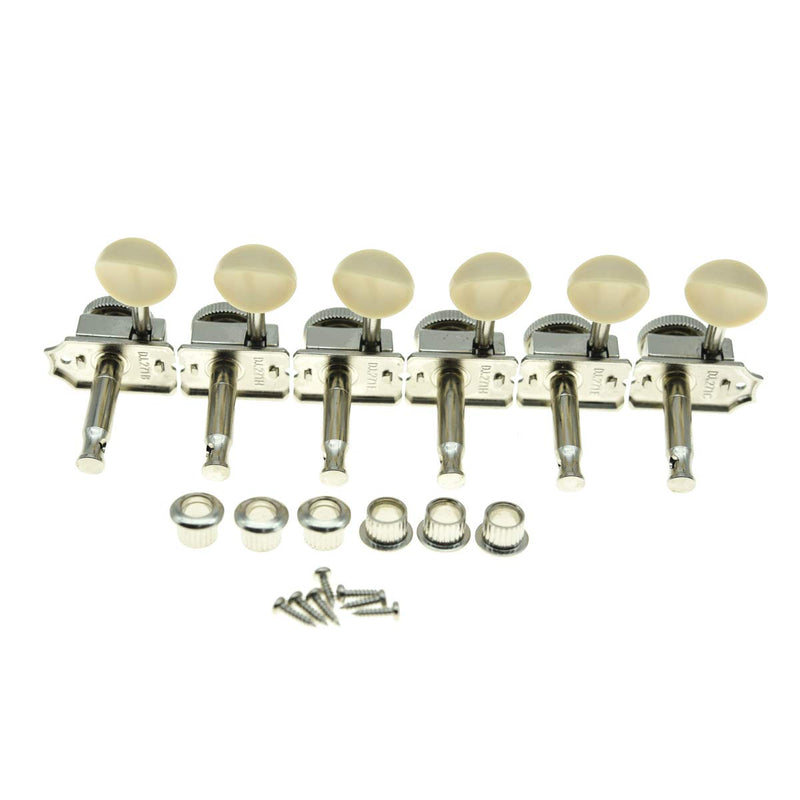 KAISH 6 Inline Guitar Vintage Style Locking Tuners Guitar Tuning Keys Guitar Lock Machine Heads for Strat Tele Nickel with Ivory Button