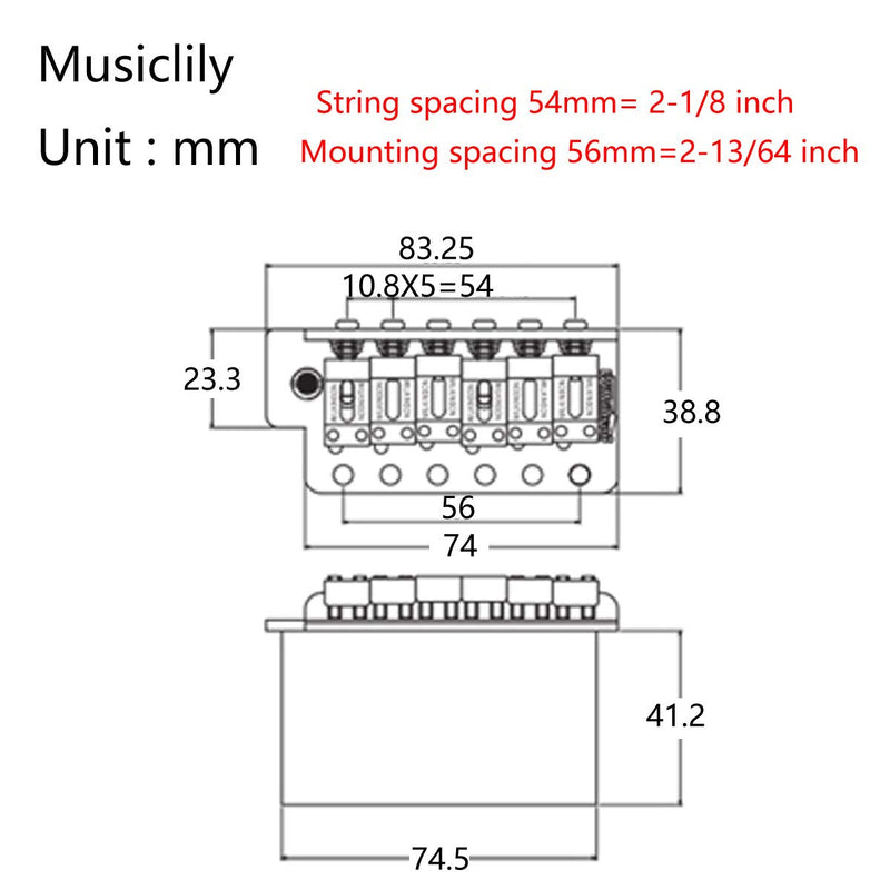 Wilkinson WVC-SB 54mm 6-Hole Vintage Steel Saddles Guitar Tremolo Bridge with Full Solid Steel Block for USA Vintage Strat and Japan Strat, Gold