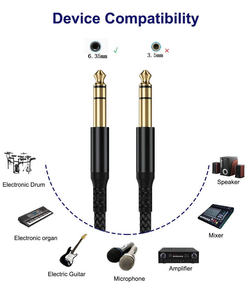 Elebase 1/4 Inch TRS Instrument Cable (10ft 2-Pack),Straight 6.35mm Male Jack Stereo Audio Interconnect Cord,6.35 Balanced Line Compatible for Electric Guitar,Bass,Keyboard,Mixer,Amplifier,Amp,Speaker 10 Feet Black