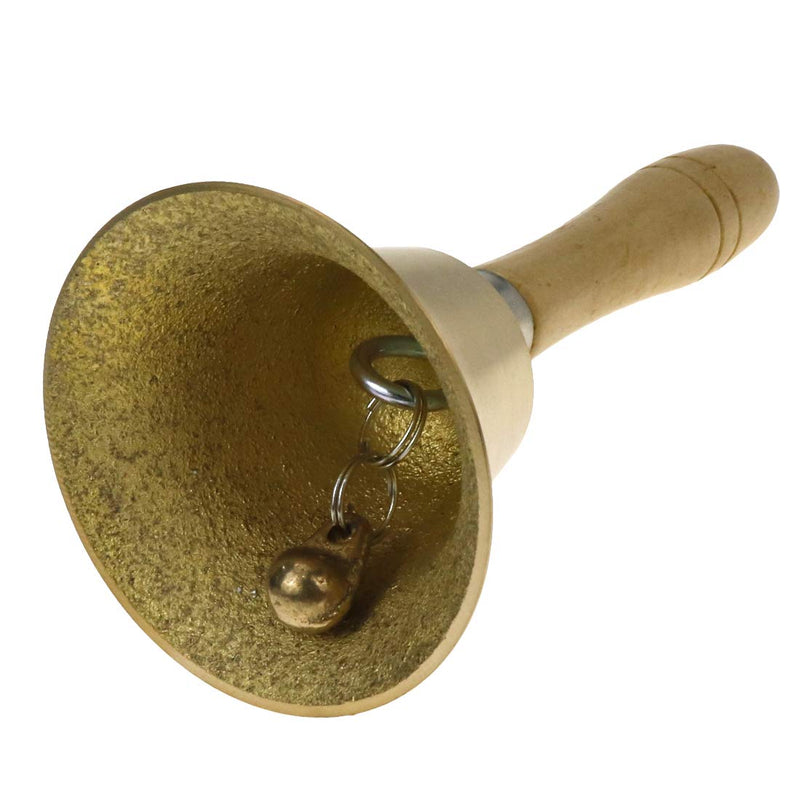 FarBoat Hand Bell Dinner Bell Call Bell Brass Wood for Wedding, Classroom, Dinner, Early Education, Instrument Accompany, Game, Pet Training(Gold, 80mm OD, Brass) Gold