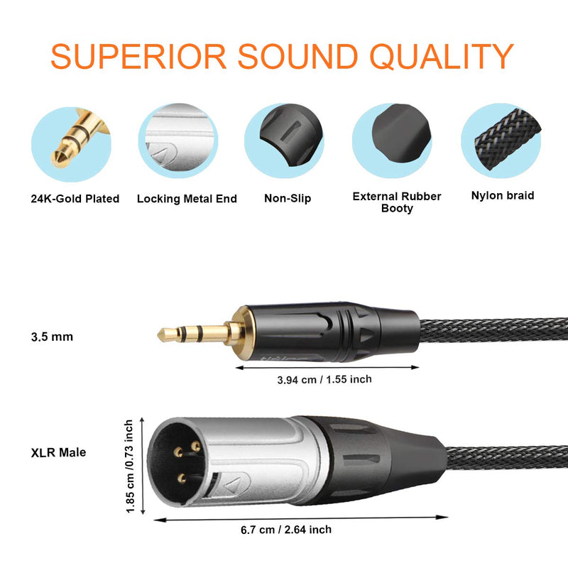 [AUSTRALIA] - TISINO 3.5mm to XLR Balanced Cable Adapter, Gold-Plated 1/8 inch Mini Jack Aux to XLR Male Mono Audio Cord for Cell Phone, Laptop, Speaker, Mixer - 1ft 