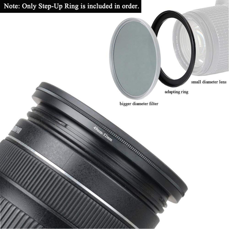 49-52MM Lens-Filter Step Up Adapter Ring, 49mm Lens to 52mm Filter, Hood, Lens Converter and Other Accessories, Fire Rock 49mm(Male)-52mm(Female) Aviation Aluminum Alloy Step Up Filter Rings-2Packs