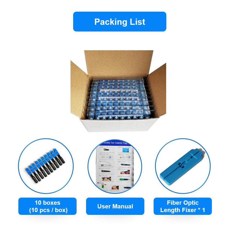 100pcs FTTH SC/UPC Single Mode Fiber Optic Fast Connector, 53mm Embedded Fiber Optic Quick Assembly Connector (SC/UPC 100pcs)