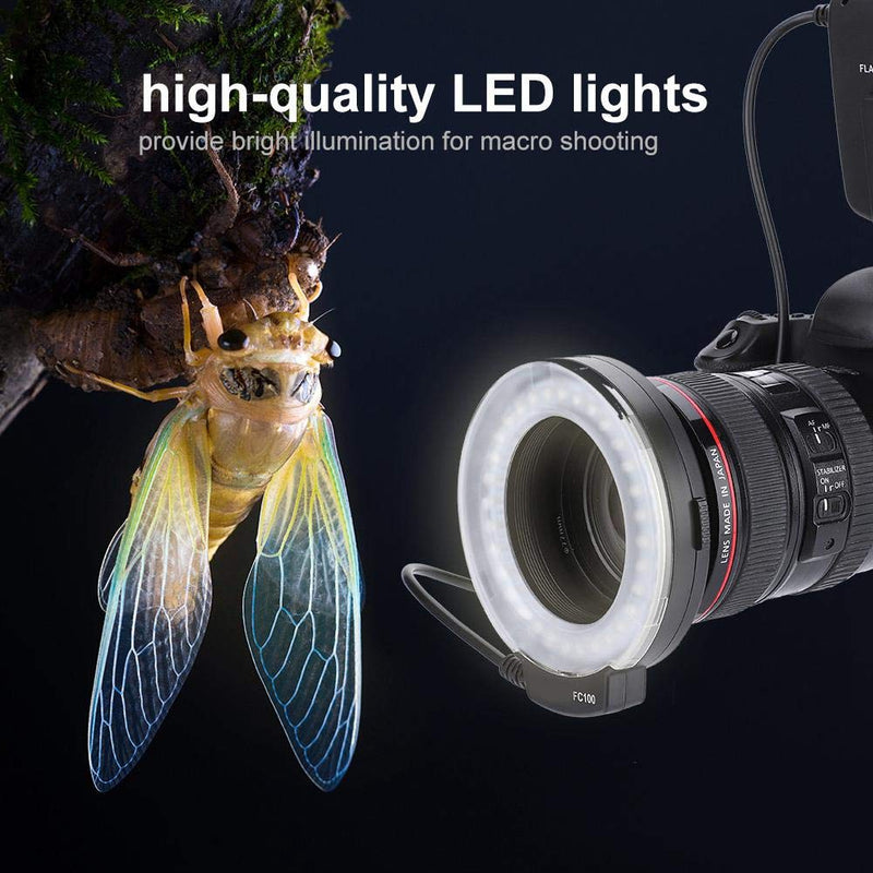 [AUSTRALIA] - for Macro & Ringlight Flashes Macro LED Ring Flash Light Bundle, FC-100 LED Macro Ring Flash Light with Power Control and 8 Adapter Rings for Canon, for Macro Camera Flash Ring Flash for Canon (329g) 329g 