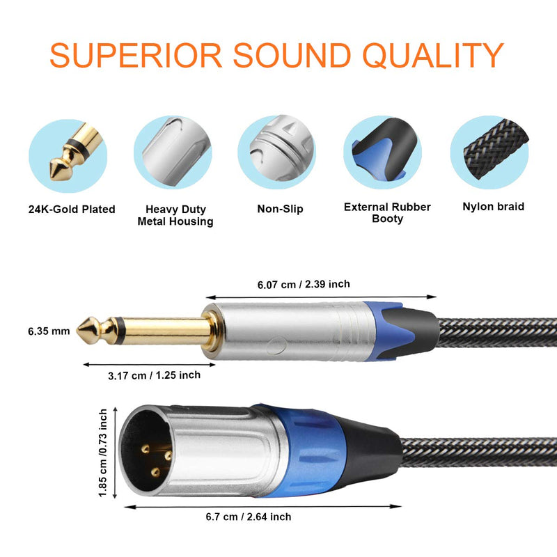 [AUSTRALIA] - TISINO 1/4 TS to XLR Male Cable, Nylon Braid Quarter inch Mono to XLR Unbalanced Interconnect Cable - 3 Feet 