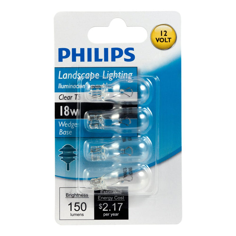 Philips 416024 Landscape Lighting 18-Watt T5 12-Volt Wedge Base Light Bulb, 4-Pack