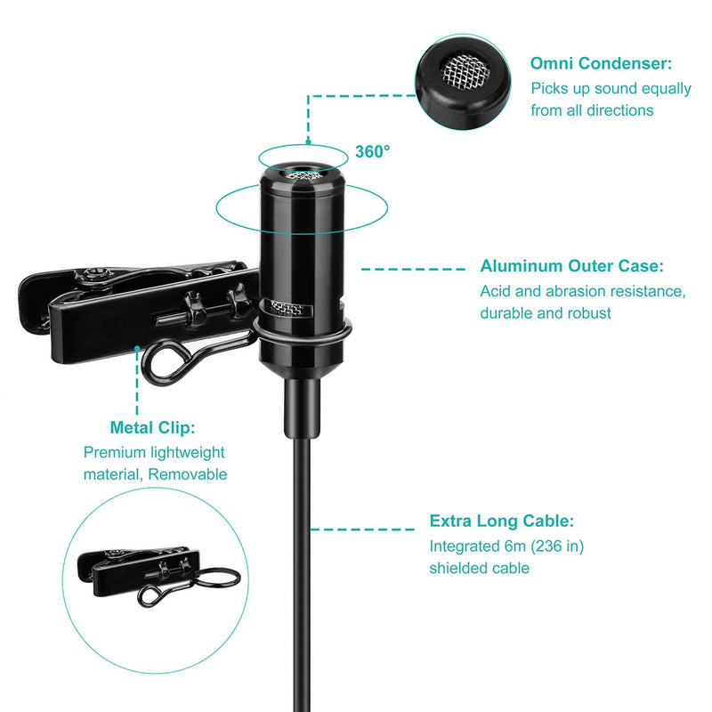 Dual Lavalier Microphone, KIMAFUN 2 Lapel Clip-on Omnidirectional Condenser Mics Set for Dual Interview, Recording, Vlog, Youtube, Smartphone, Camera, Tablets, Laptop, Android, iPhone, 4020-Dual