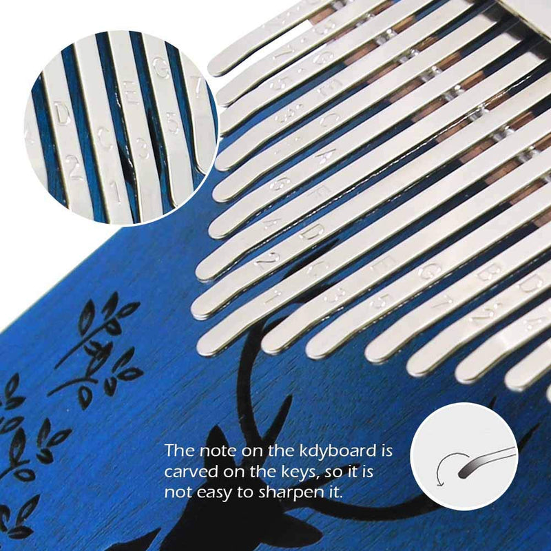 Apelila 17 Key Kalimba Thumb Piano, Solid Mahogany Wood Body Finger Piano with Tune Hammer,Carry Bag,Pickup,Key Stickers (Blue Deer) Blue Deer