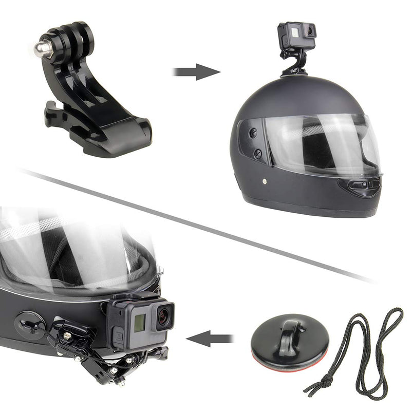 SOONSUN Motorcycle Helmet Chin Mount Kits for GoPro Hero 10 9 8 7 6 5 4 Hero Session, AKASO, SJCAM, Yi Action Camera – Includes Adhesive Pads Flat Curved J-Hook Mount