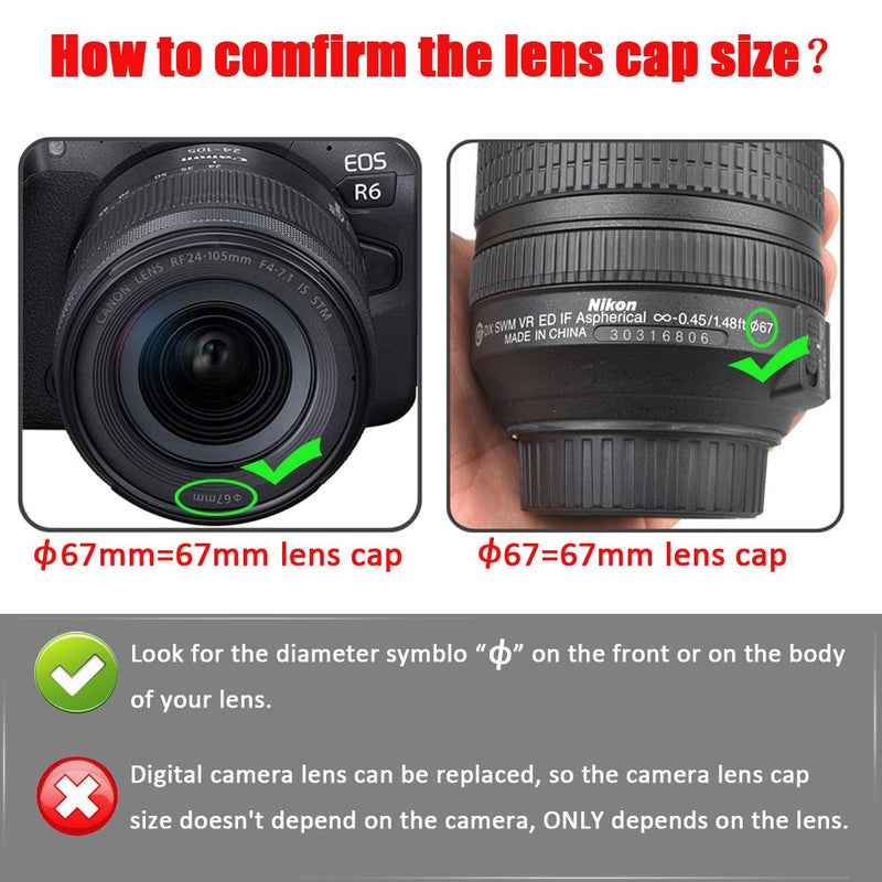 Lens Cap for Canon R6 R5 W/RF 24-105mm f/4-7.1 Lens, for Canon 90D 80D W/EF-S 18-55mm Lens, for Nikon D7500 W/Nikkor 18-140mm f/3.5-5.6G Lens, Fire Rock Snap-On 67mm Camera Lens Cap-2Packs