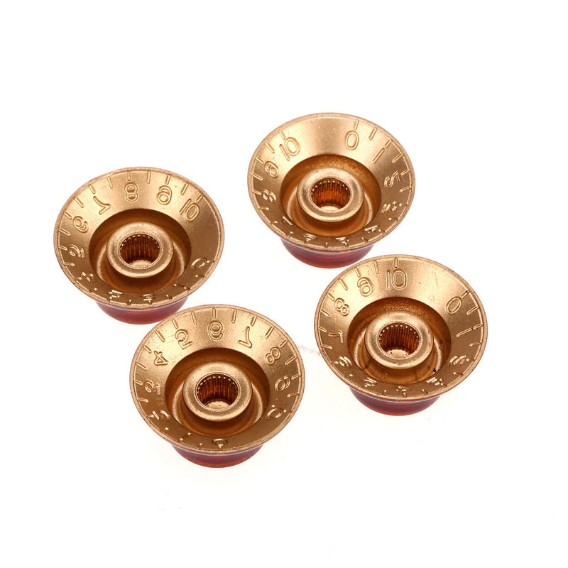 Musiclily Pro Metric Size 18 Spline Bell Top Hat Knobs for Epiphone Les Paul SG Electric Guitar, Amber (Set of 4)